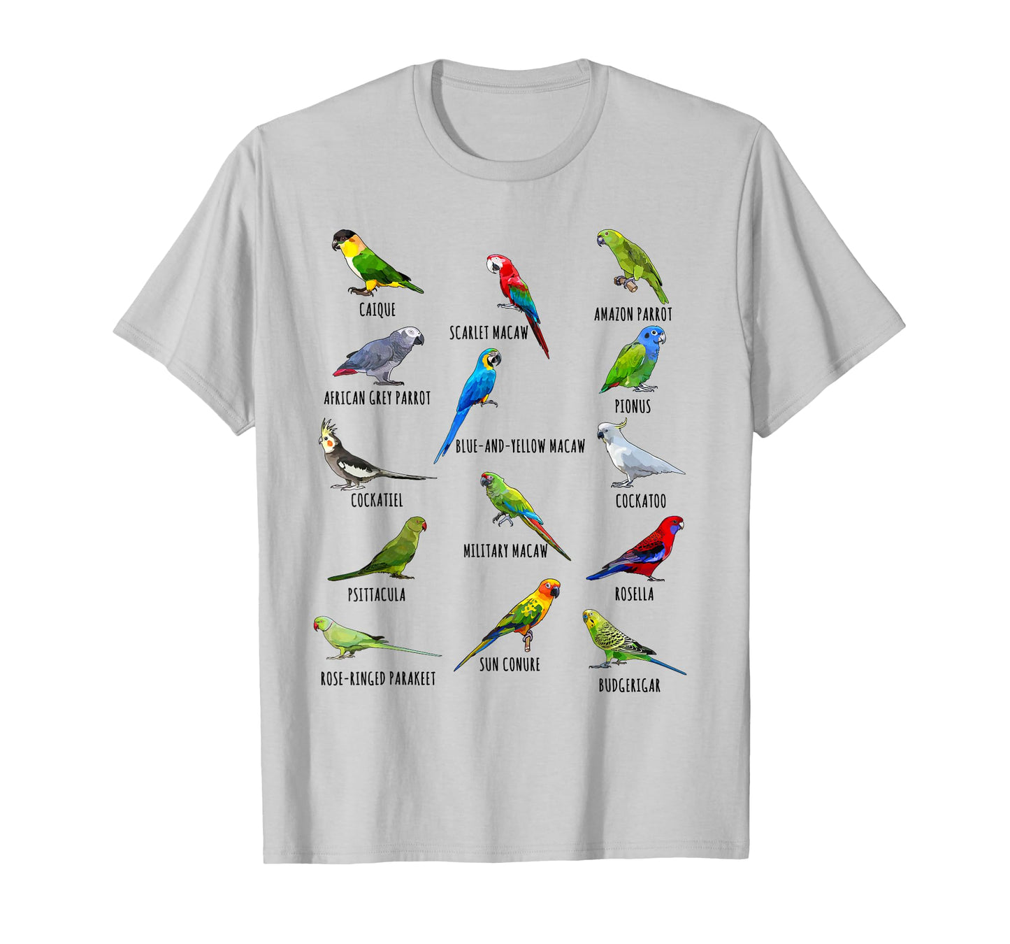 Different Parrot Species Biology Types Bird Identification T-Shirt