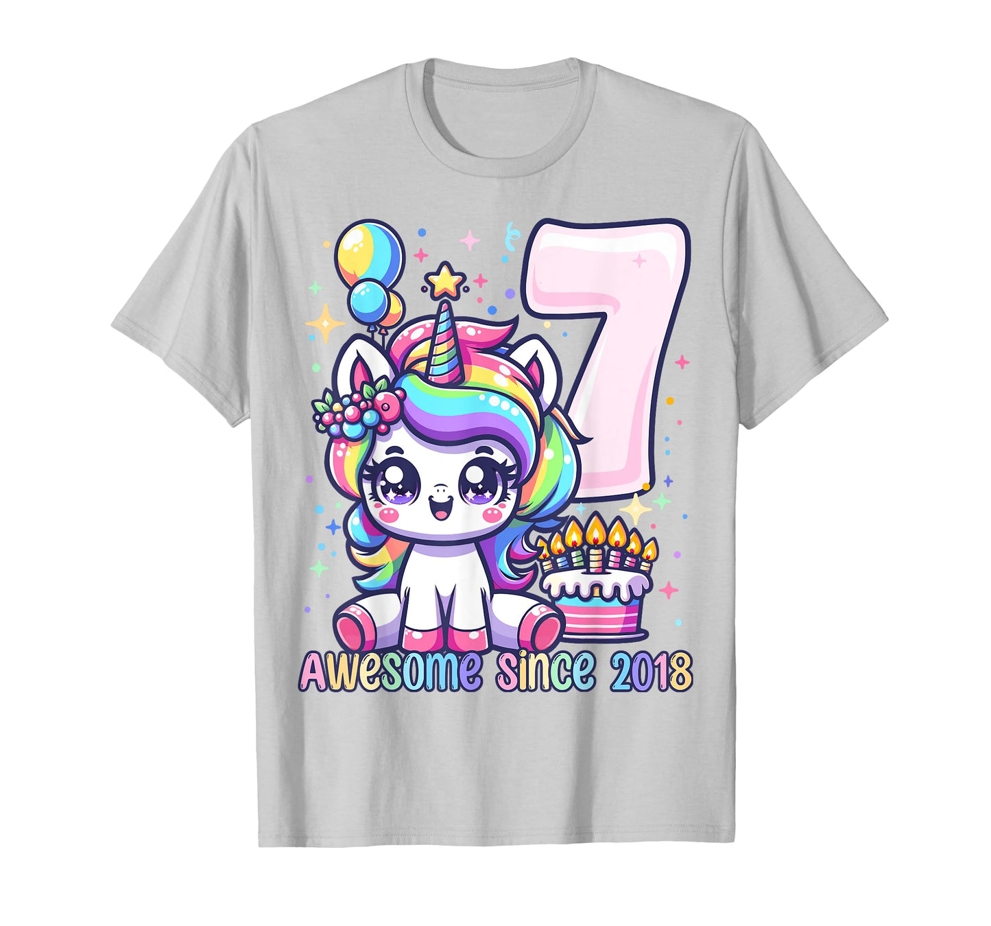 Unicorn 7th Birthday 7 Year Old Unicorn Party Girls Outfit T-Shirt
