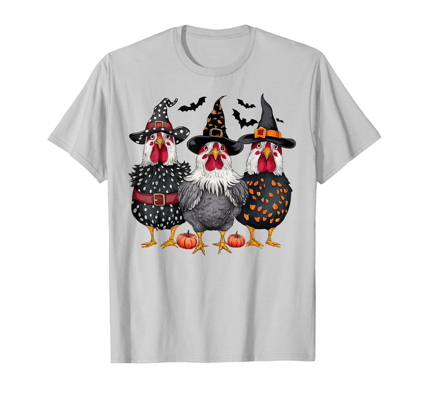 Retro Chicken Witch Hat Pumpkin Funny Halloween Women T-Shirt