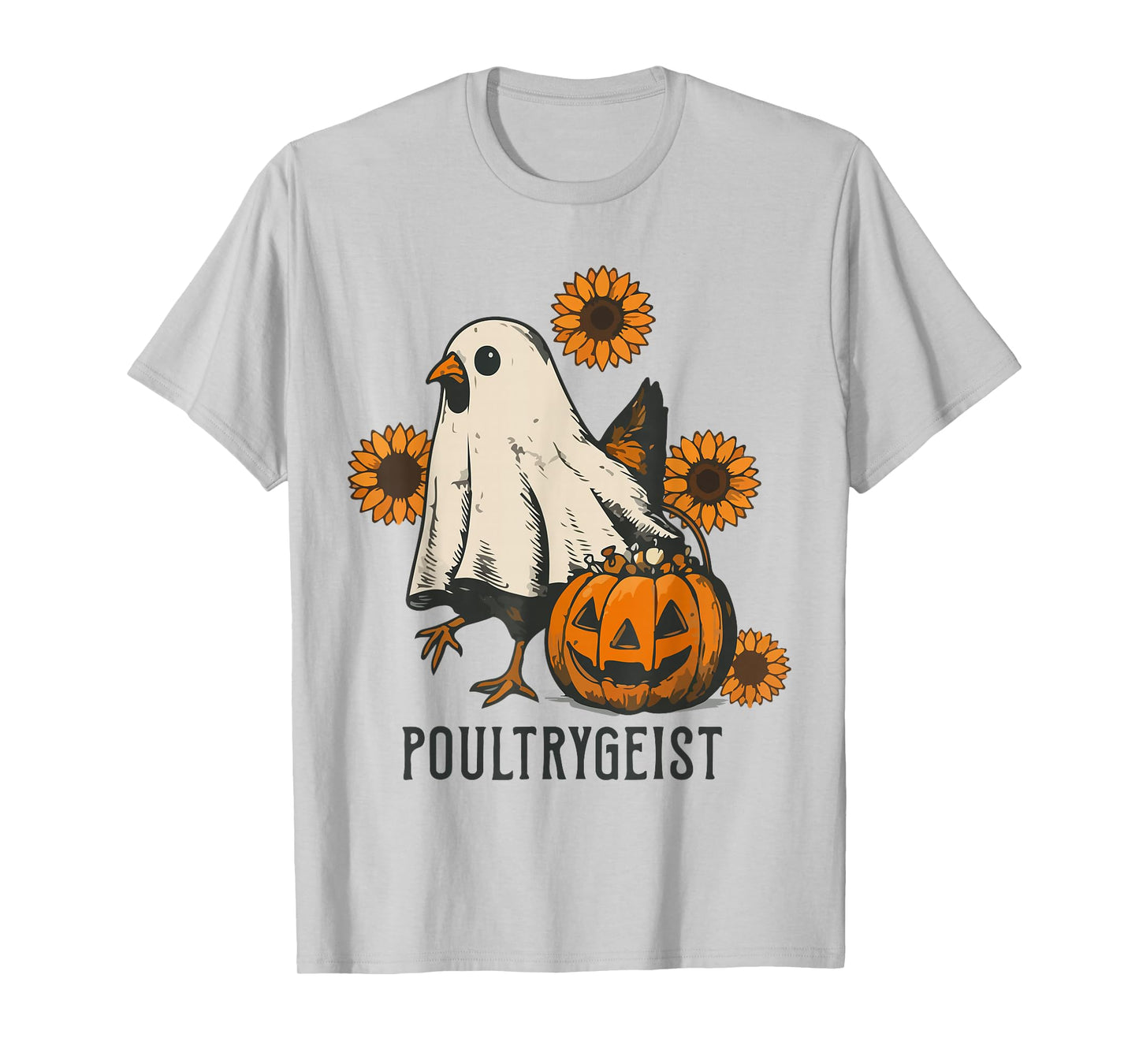 Poultrygeist Sunflower Chicken Ghost Halloween Spooky Season T-Shirt
