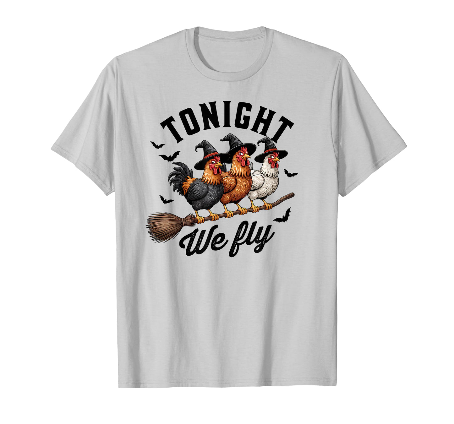 Tonight We Fly Halloween Funny Chicken on Broom Witch Spooky T-Shirt
