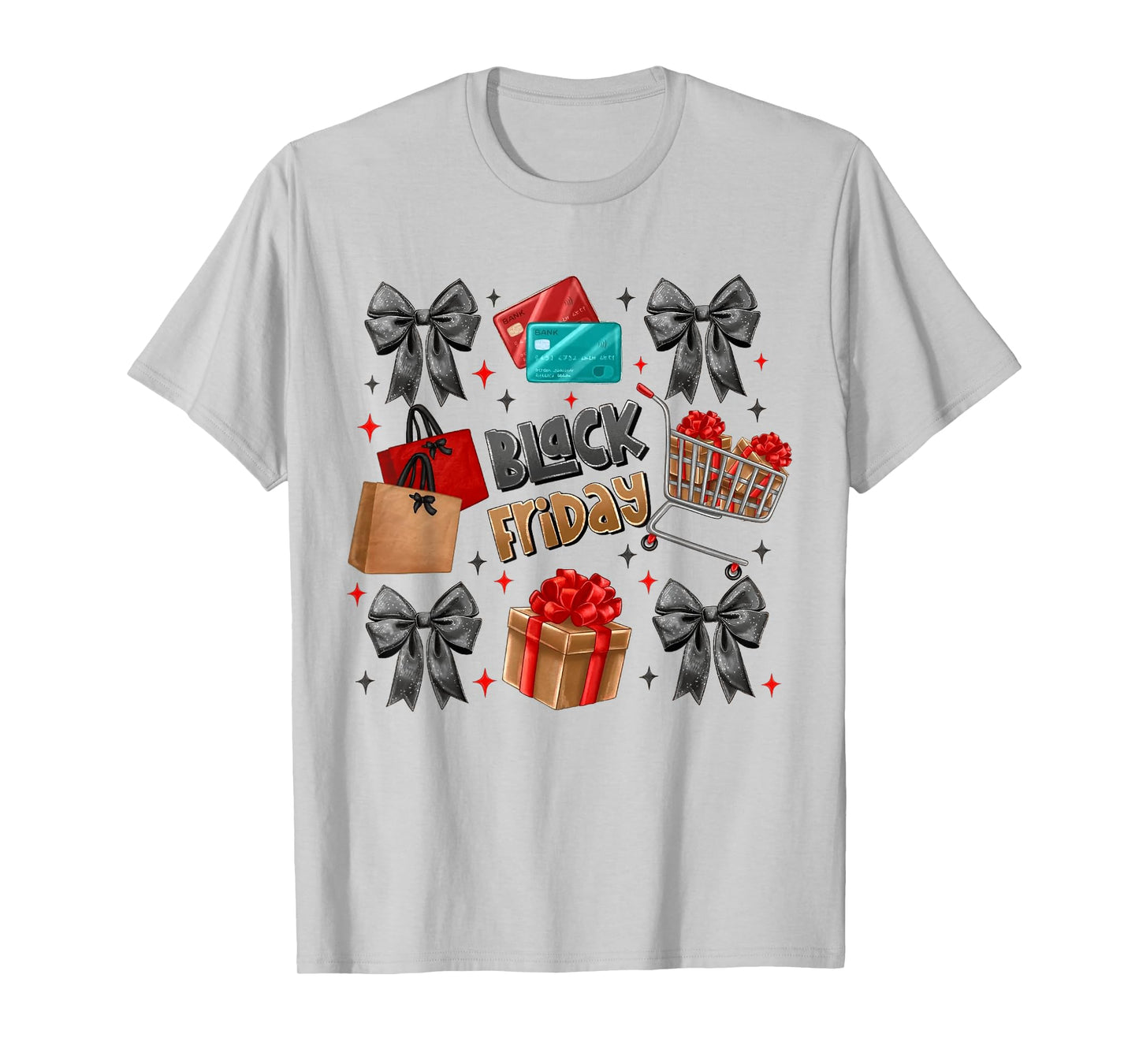 Black Coquette Bow Friday Shopping Crew Christmas Squad T-Shirt