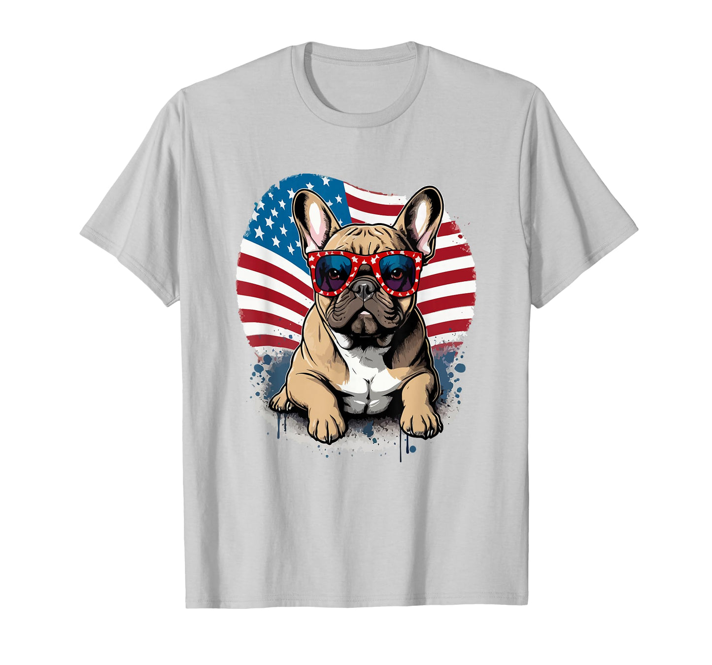 US Flag 4th July French Bulldog Sunglasses T-Shirt for Men Women