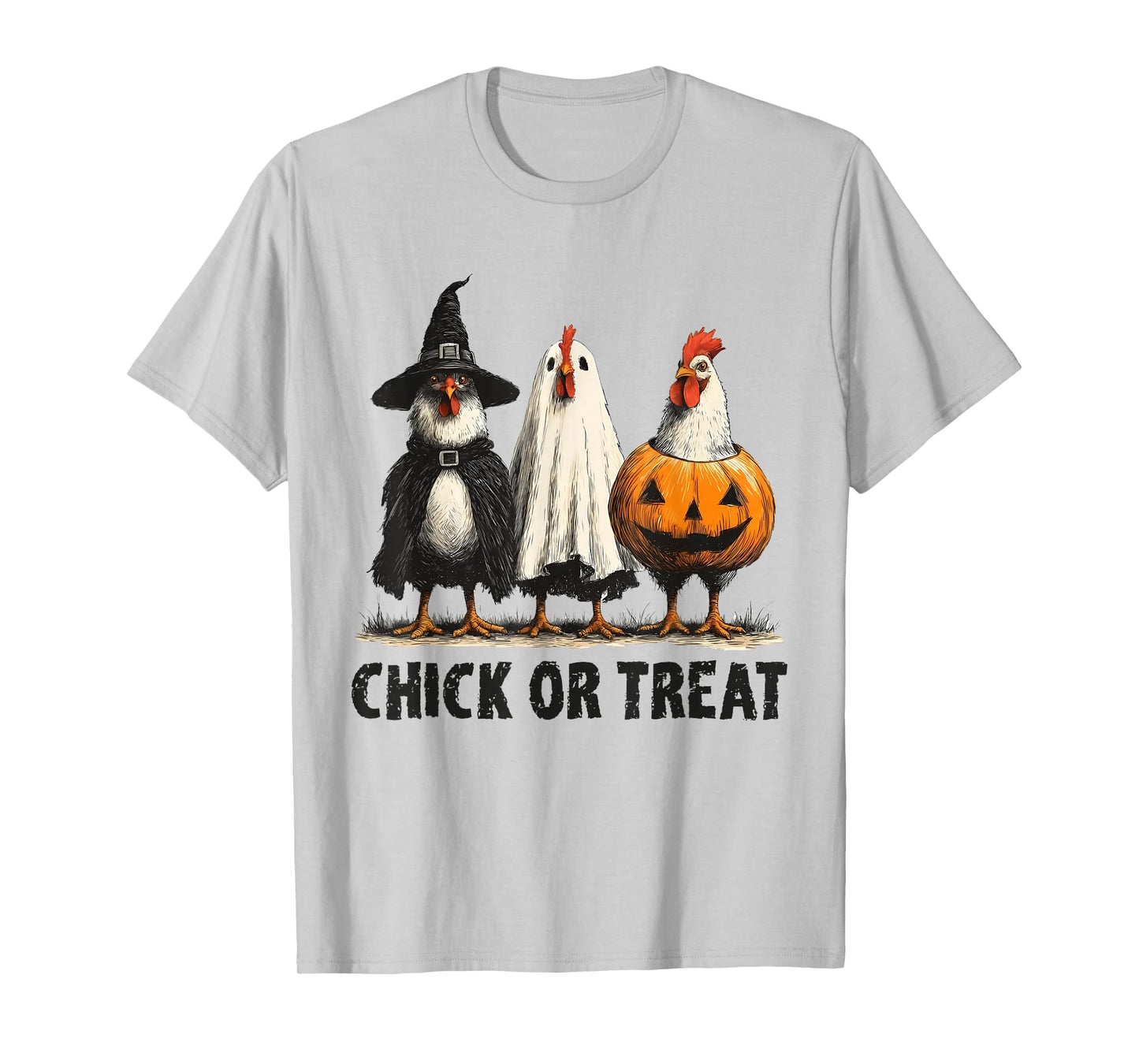 Halloween Chick Or Treat Pumpkin Spooky Witch Chicken Farmer T-Shirt