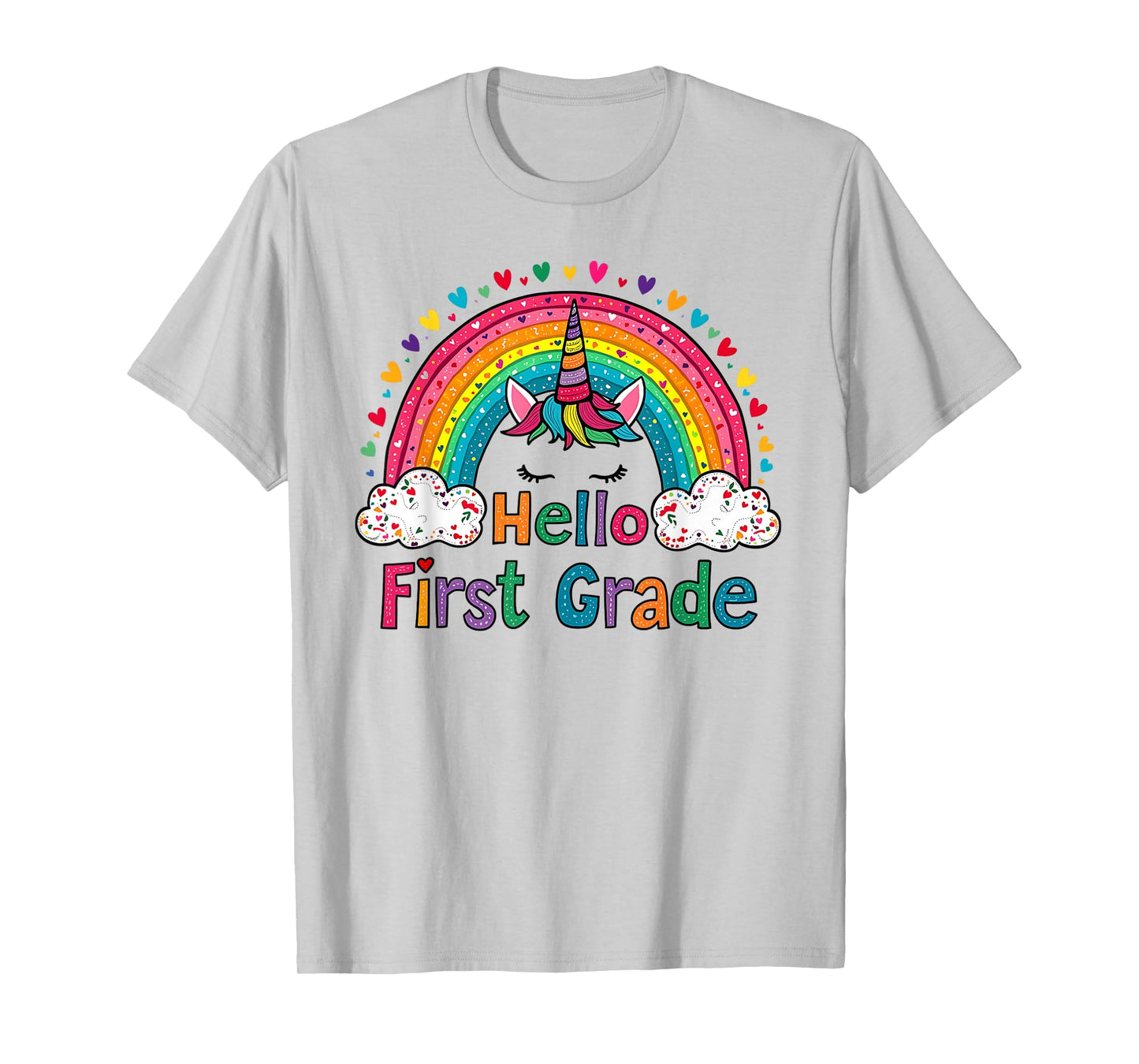 Hello First Grade Rainbow Cute Unicorn Teacher Kids Women T-Shirt