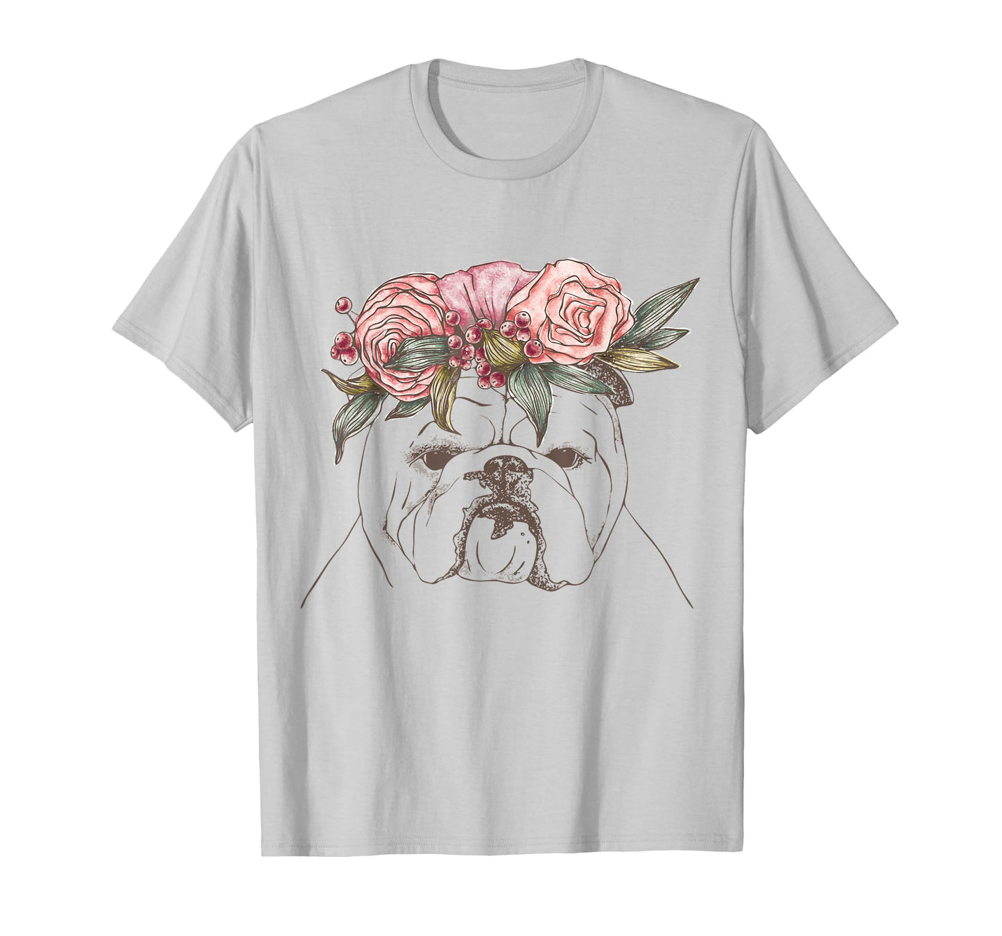 Outline with flowers English British Bulldog T-Shirt for Men Women Girls Kids