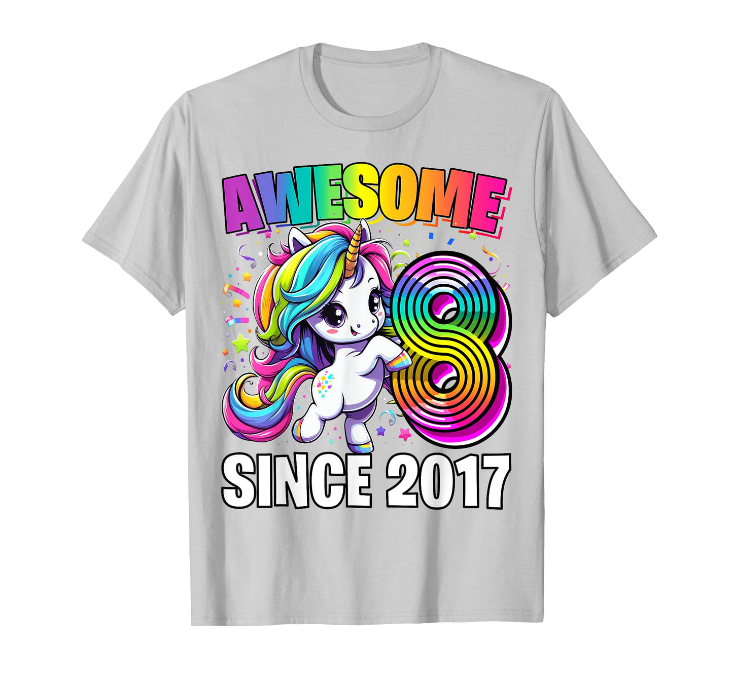 Unicorn 8th Birthday 8 Year Old Unicorn Party Girls Outfit T-Shirt