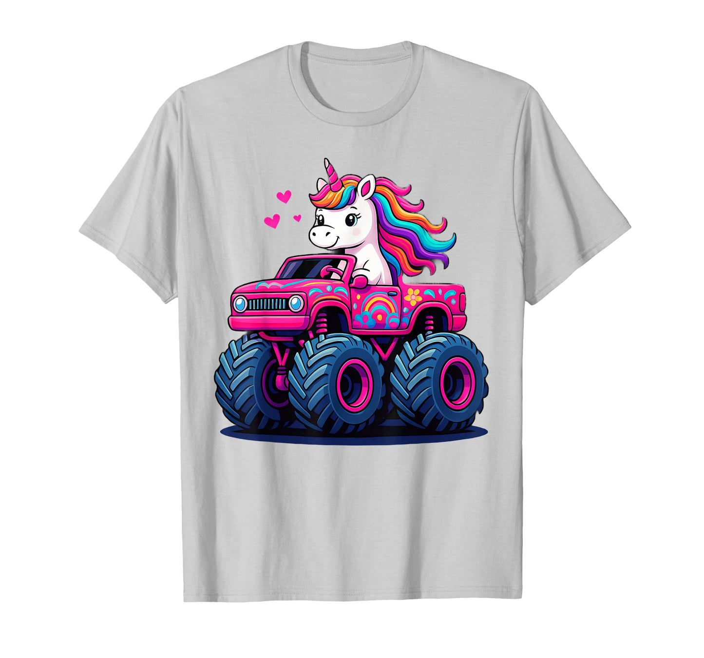 Cute Unicorn Riding A Pink Monster Truck Lover Birthday Kids T-Shirt