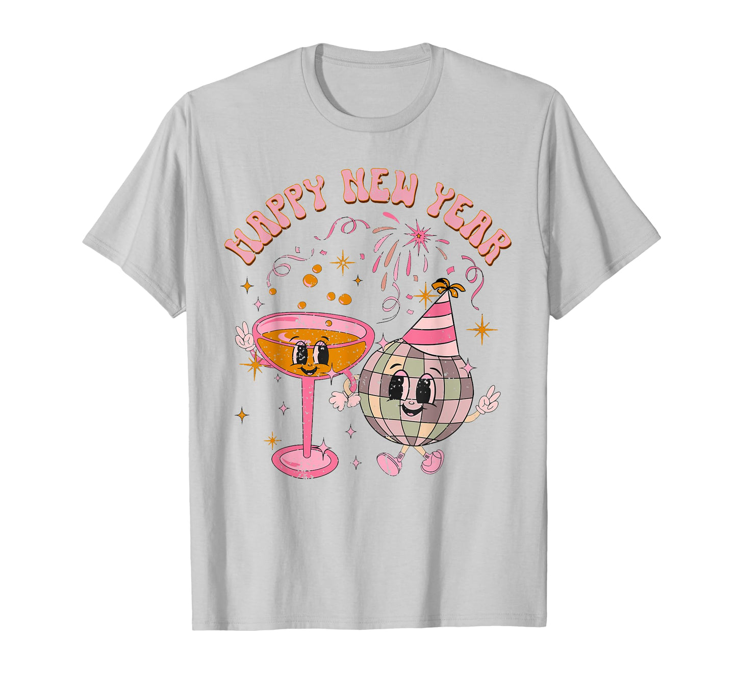 Happy New Year 2025 Disco Ball Wine Glass Cheers Drink Party T-Shirt