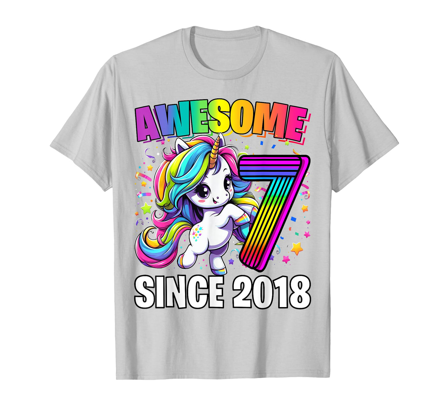 Unicorn 7th Birthday 7 Year Old Unicorn Party Girls Outfit T-Shirt