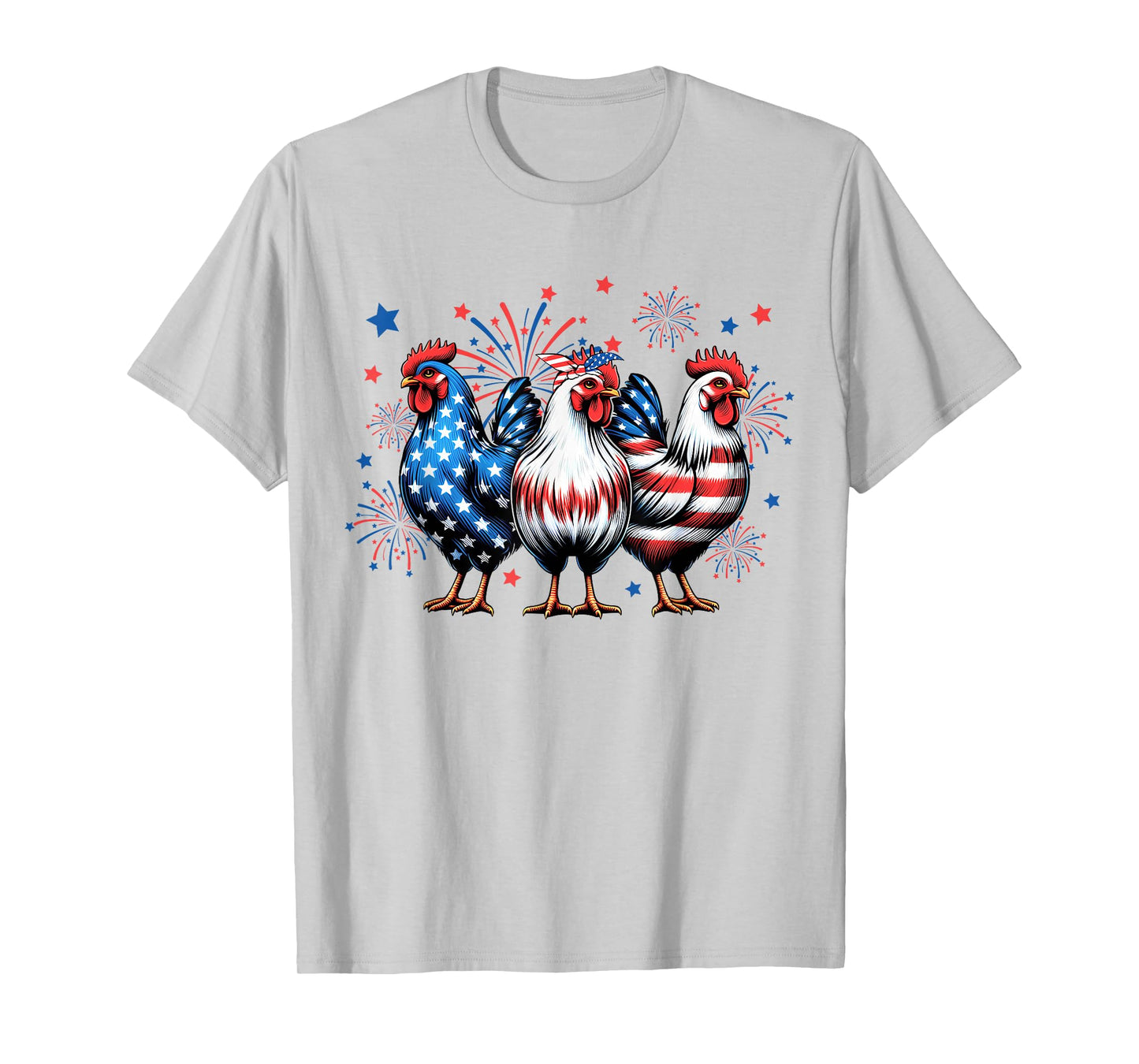 Red White Blue Chicken USA Flag Firework 4th Of July T-Shirt