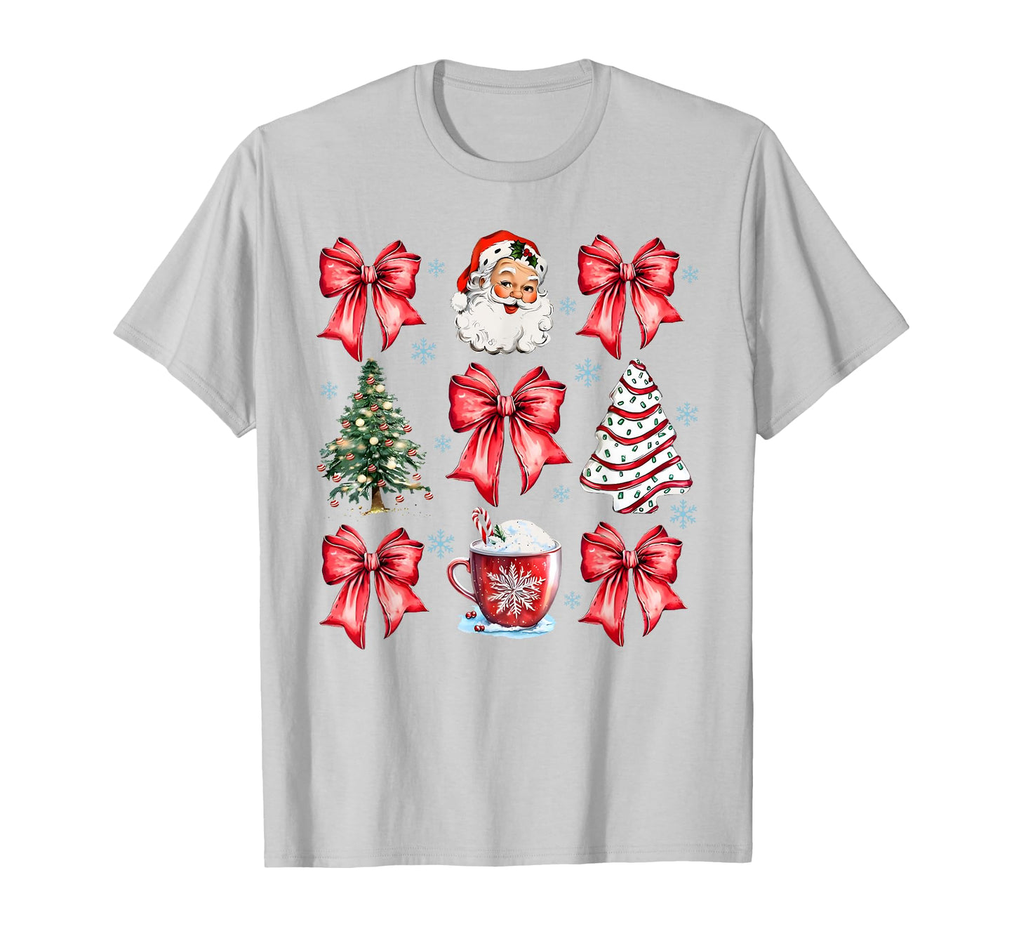 Retro Christmas Coquette Bow Santa Coffee Cake Holiday Women T-Shirt
