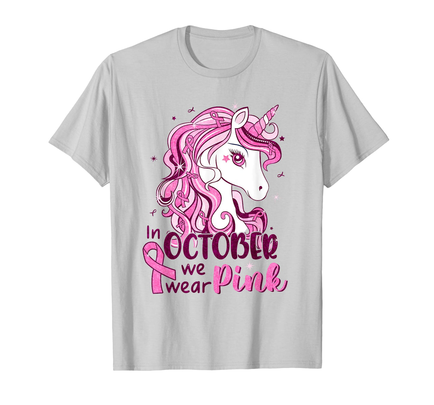 In October We Wear Pink Unicorn Breast Cancer Shirts Girls T-Shirt