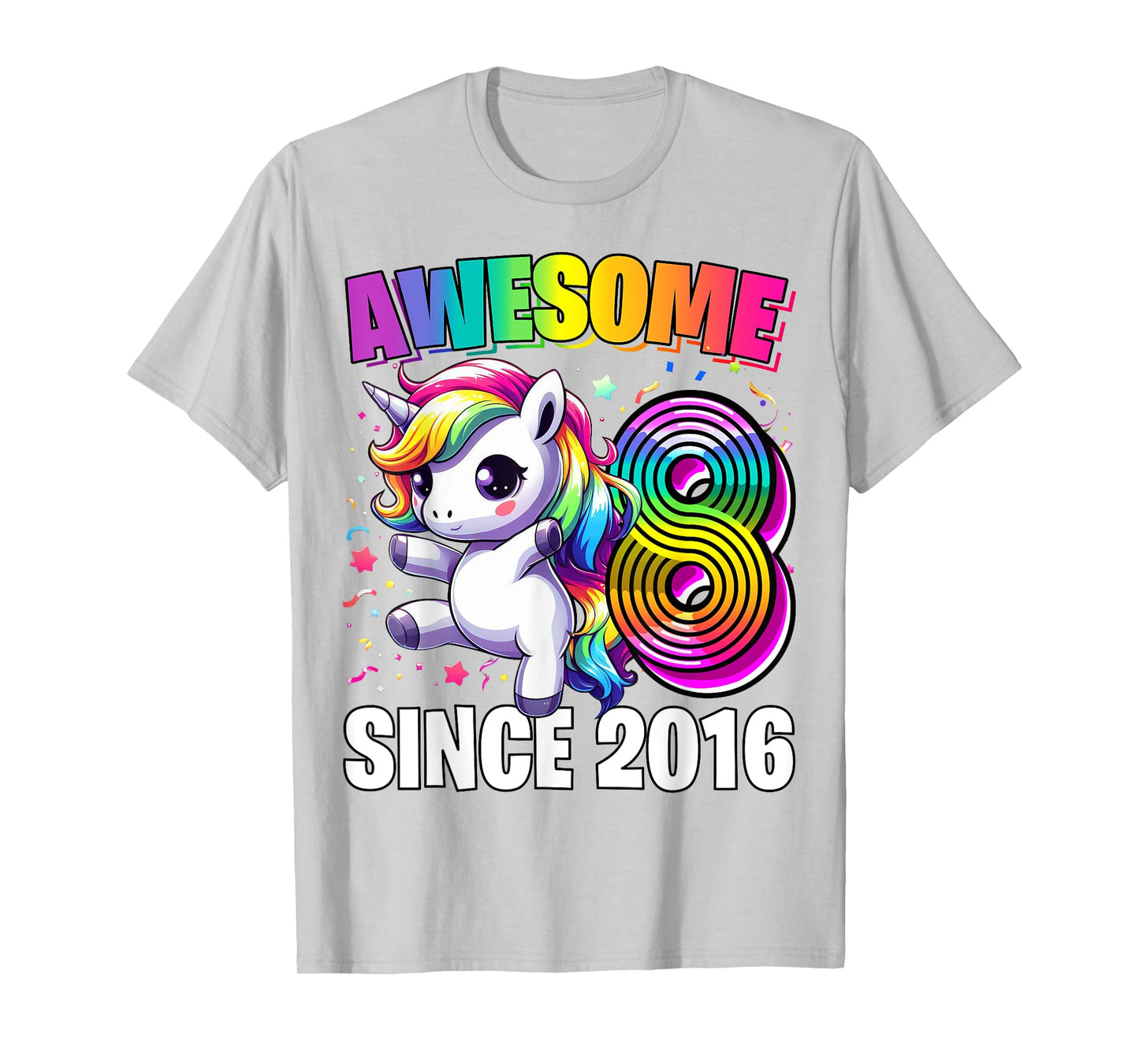 Unicorn 8th Birthday 8 Year Old Unicorn Party Girls Outfit T-Shirt
