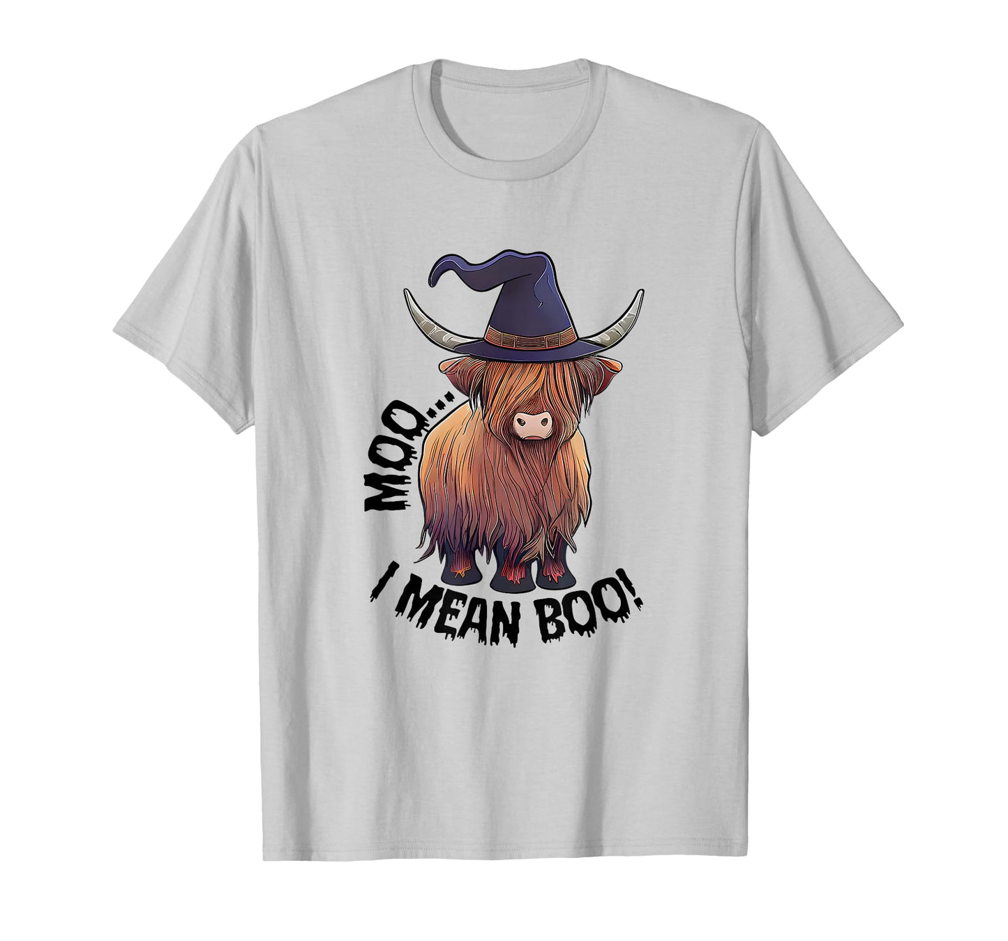 Moo I Mean Boo Halloween Highland Cow Witch Cow Lover Farm T-Shirt