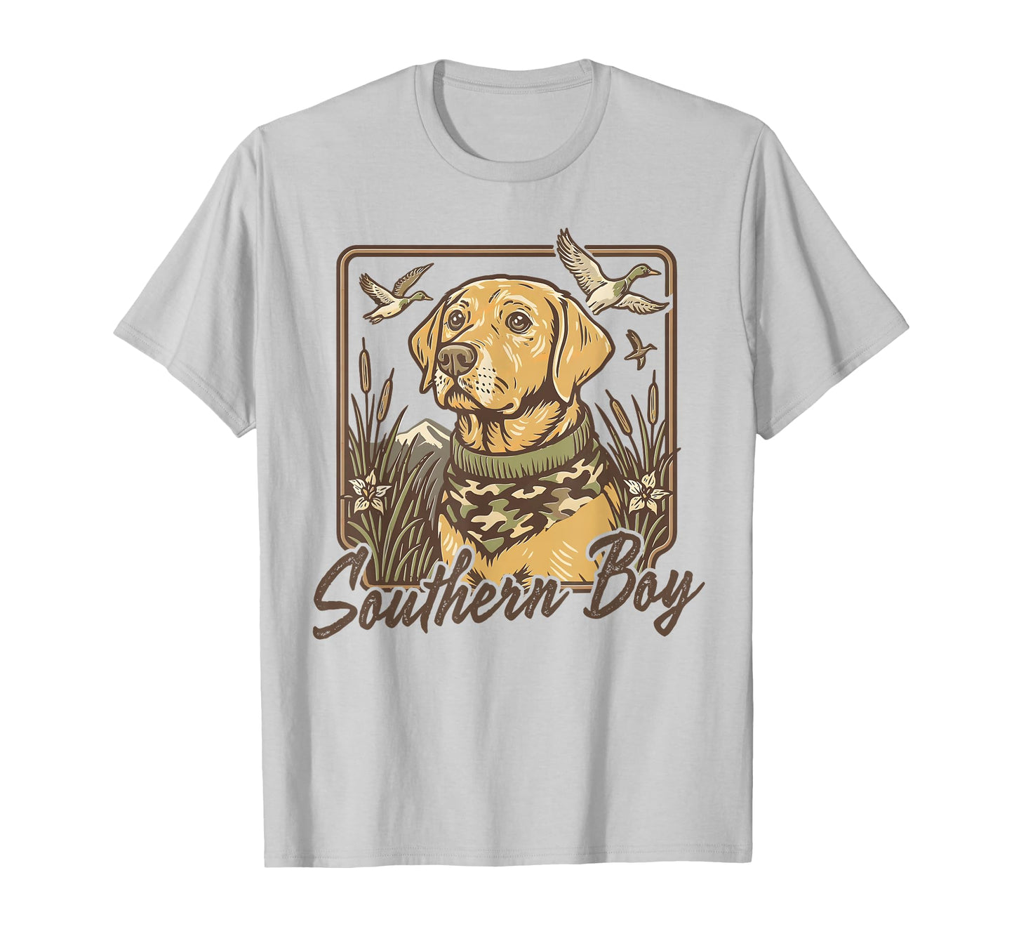 Camo Southern Boy Hunting Duck Dog Western Camouflage Flag T-Shirt