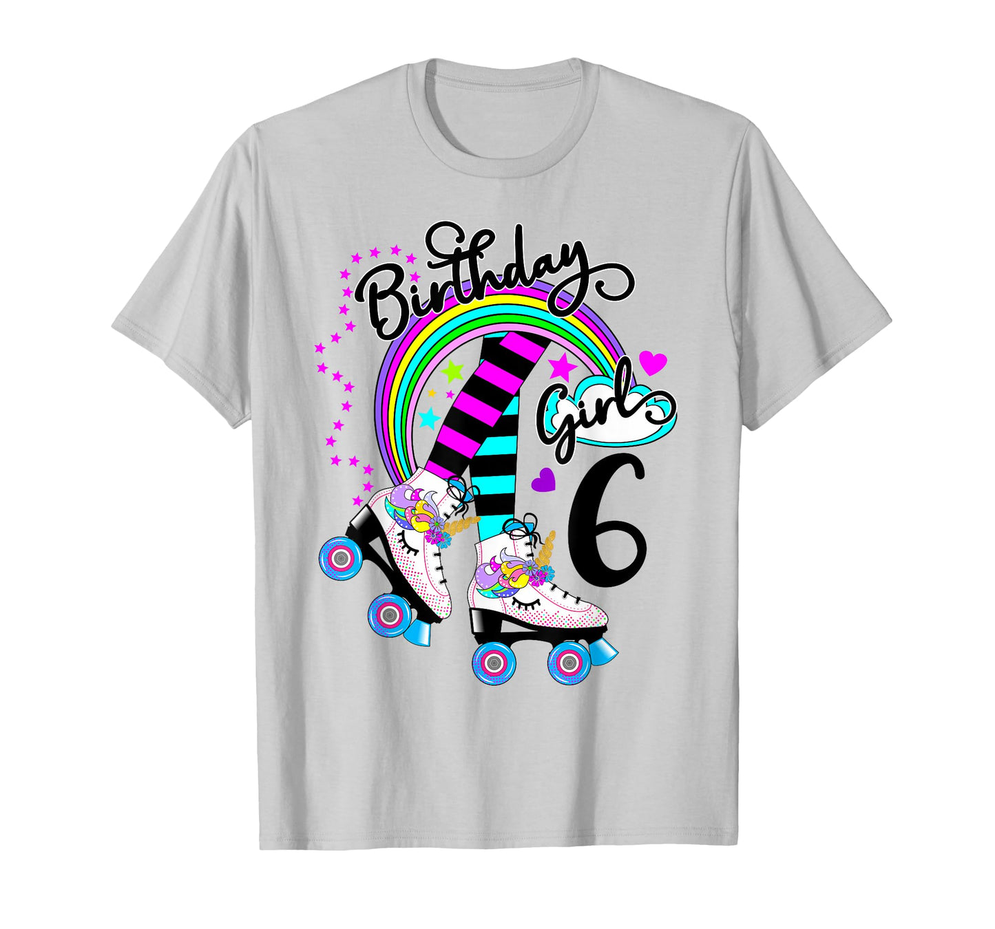 6th Unicorn Roller Skate Birthday Party for Girls Shirt T-Shirt