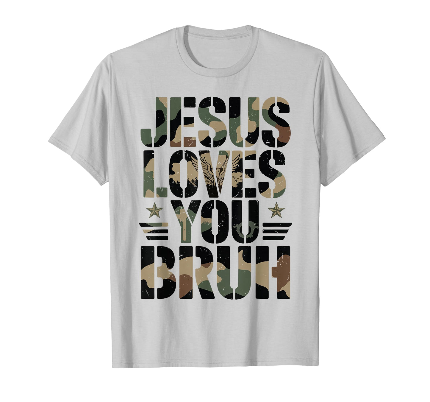 Camo Jesus Loves You Bruh Youth Boy Funny Christian Humor T-Shirt