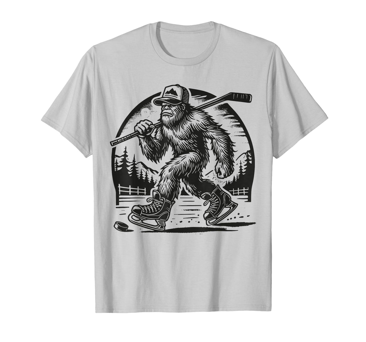 Retro Bigfoot Hockey Funny Sasquatch Bigfoot Playing Hockey T-Shirt