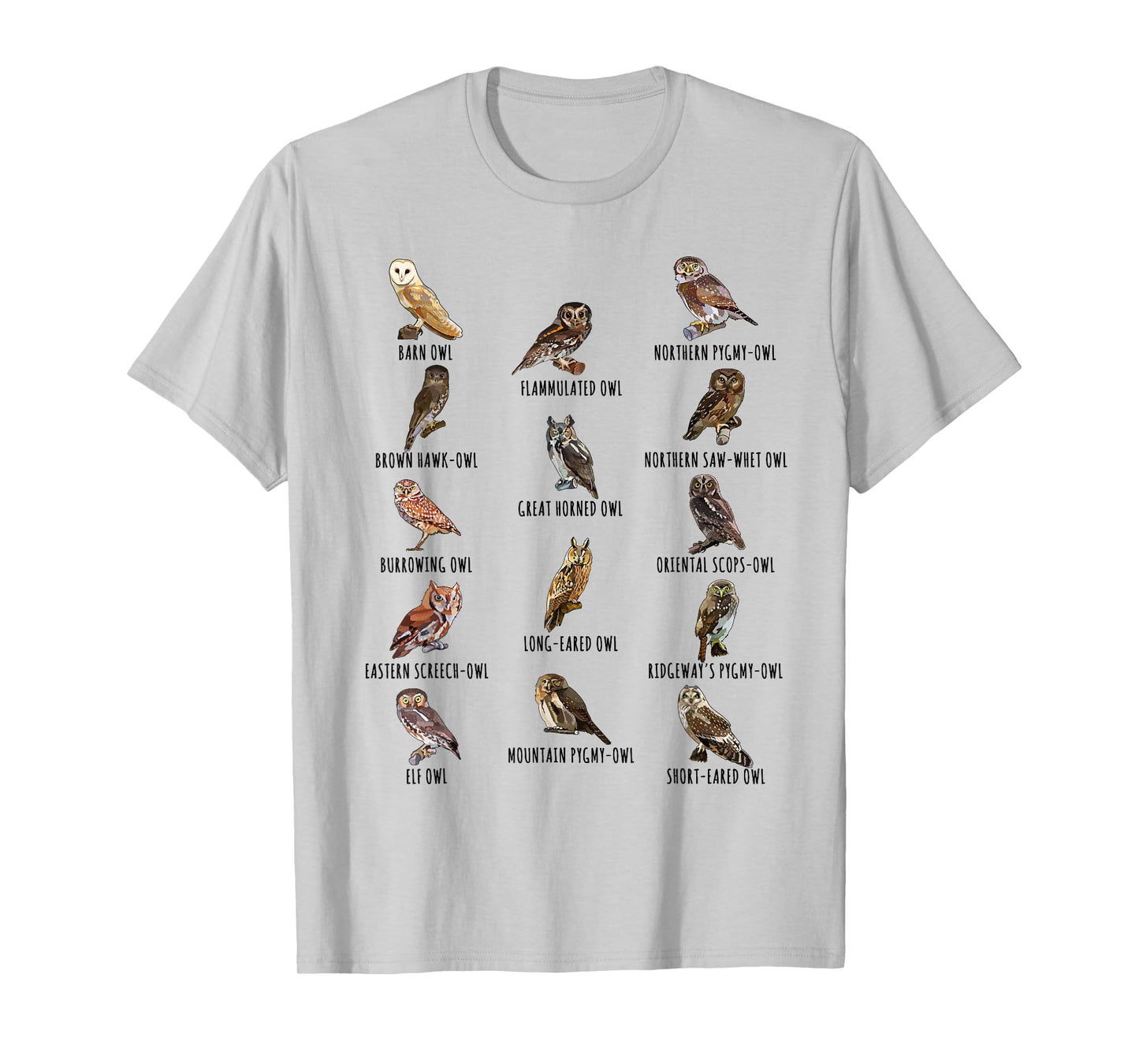Different Owls Species Biology Types Of Owl Identification T-Shirt