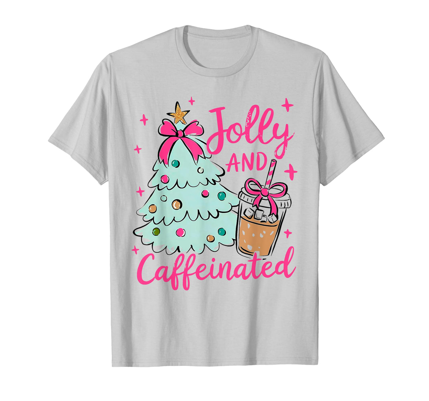 Jolly & Caffeinated Coffee Coquette Bow Xmas Tree Christmas T-Shirt