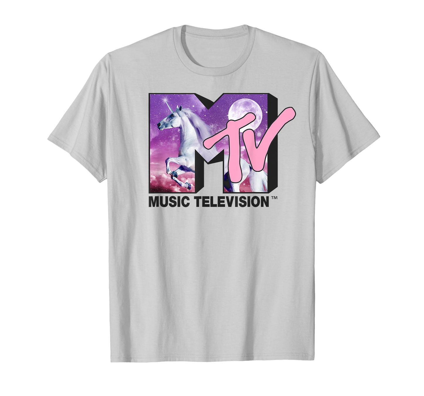 MTV Unicorn In the Night Sky Logo Fill Graphic T-Shirt T-Shirt