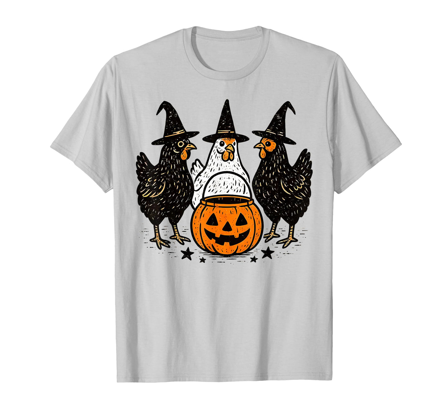 Funny Halloween Chickens Witch Pumpkin Spooky Season T-Shirt