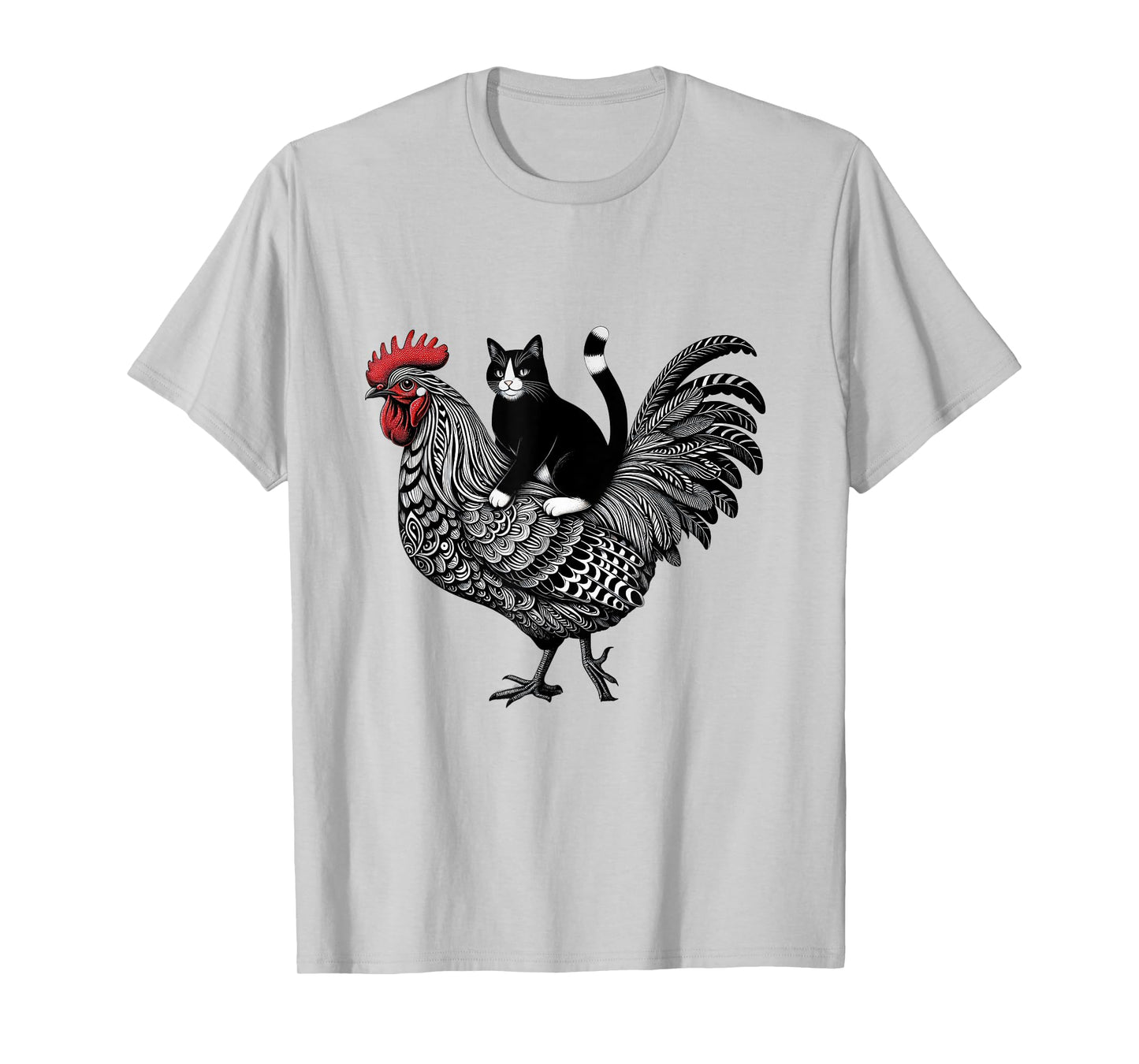 Funny Cat Riding Chicken Tuxedo Cat on a Chicken Lover Men Women T-Shirt