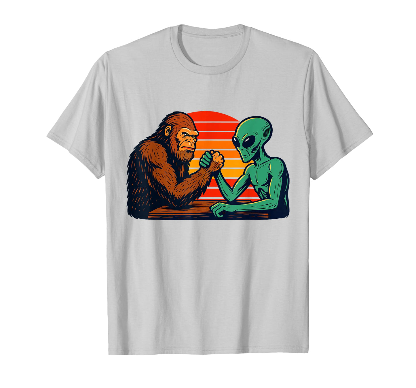 Funny Arm Wrestling Bigfoot Alien T-Shirt