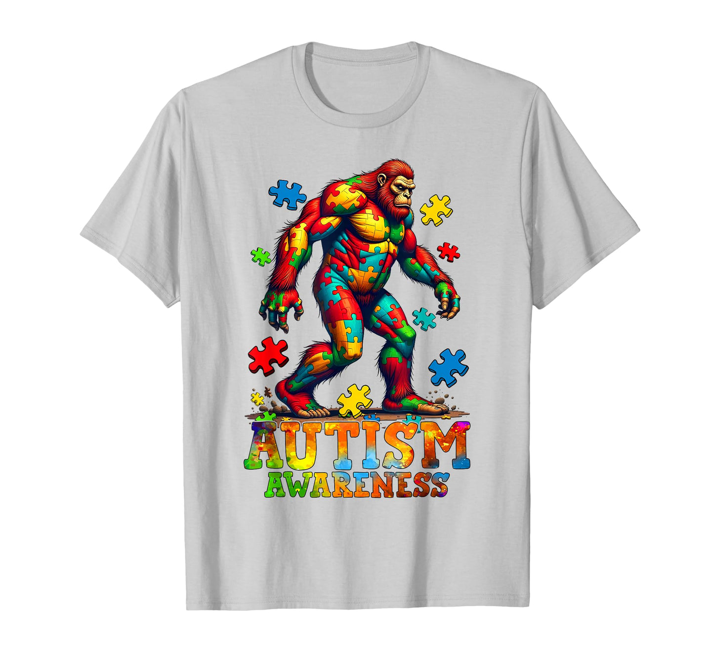 Bigfoot & Puzzle Pieces Autism Awareness Day Autistic Boys T-Shirt