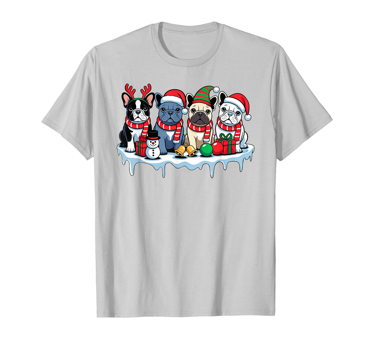 French Bulldog Christmas Lights Santa Hat Xmas Dog Lover T-Shirt