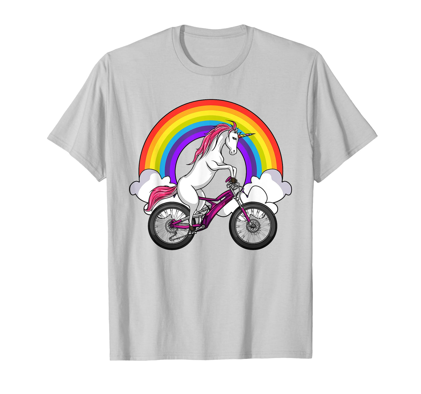 Unicorn Riding Bicycle Rainbow Cycling Women Girls Kids T-Shirt