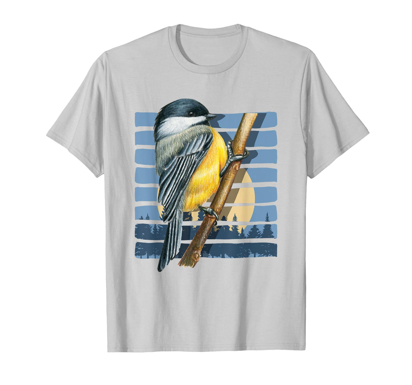 Moon Forest Bird Watching Nature Animal Retro Chickadee T-Shirt