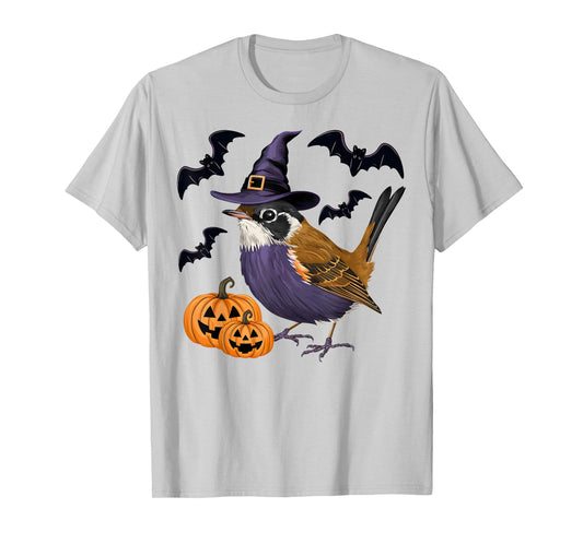 Funny Wren Bird Halloween Costume Scary Pumpkin Bat Witch T-Shirt
