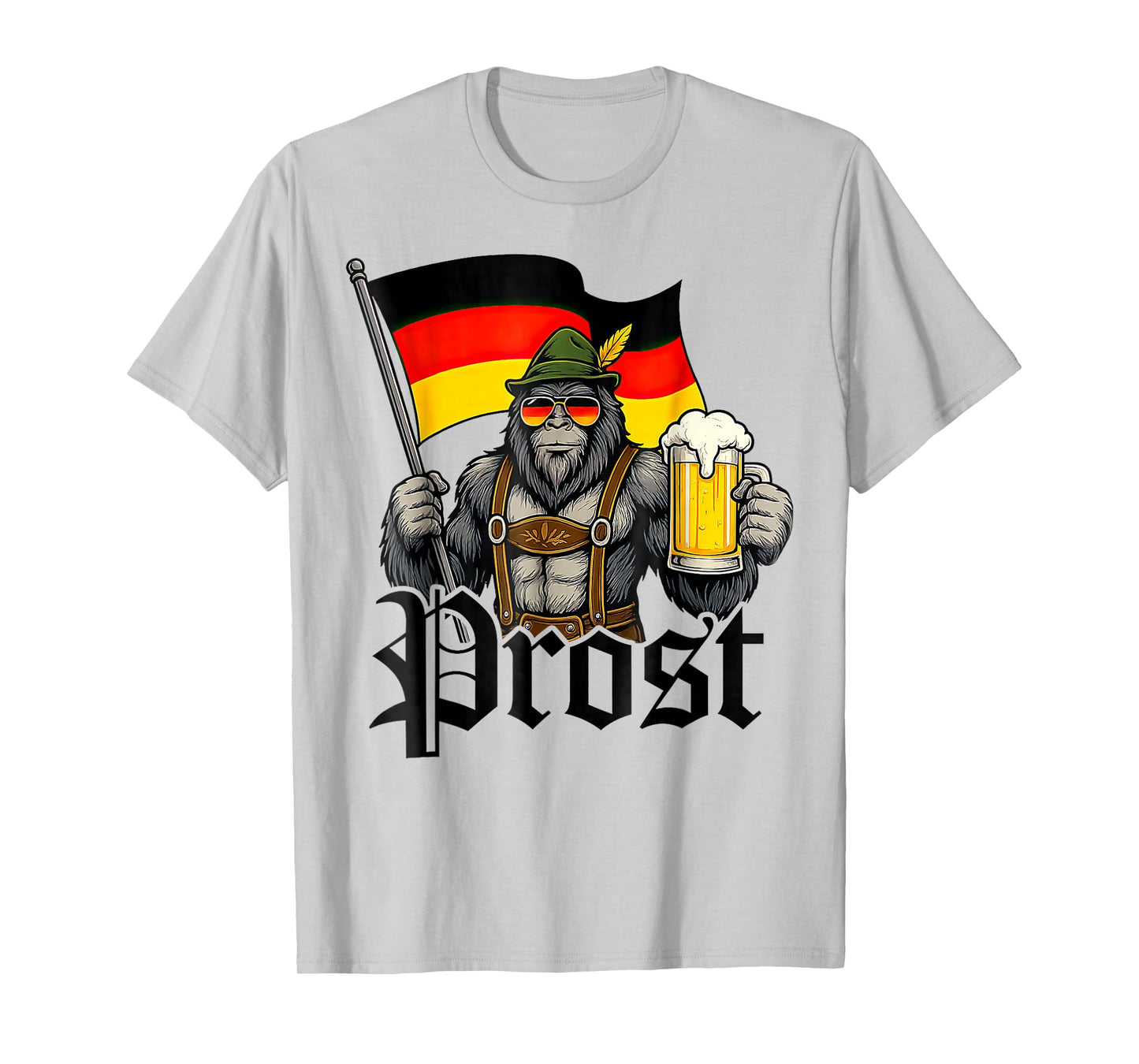 Prost Bigfoot Drinking Beer Lederhosen German Oktoberfest T-Shirt