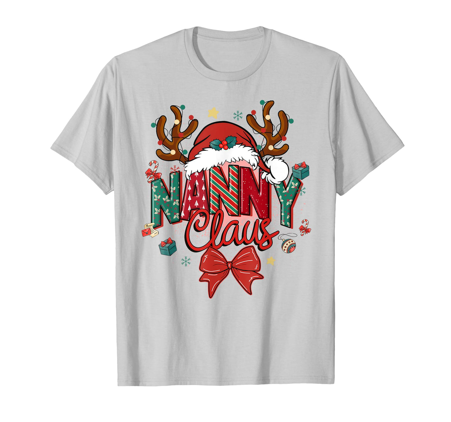 Christmas Nanny Claus Coquette Bow Reindeer Xmas Women T-Shirt