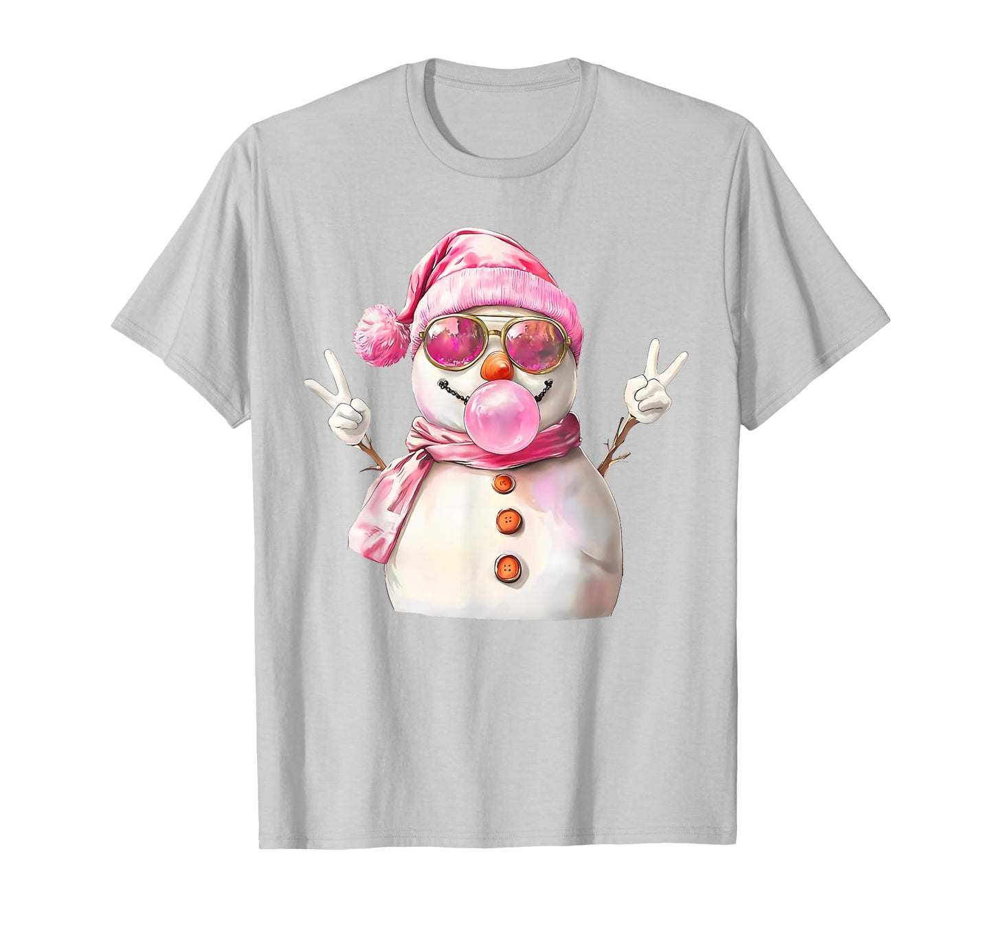 Retro Bubblegum Snowman Selfie Girly Pink Christmas Women T-Shirt