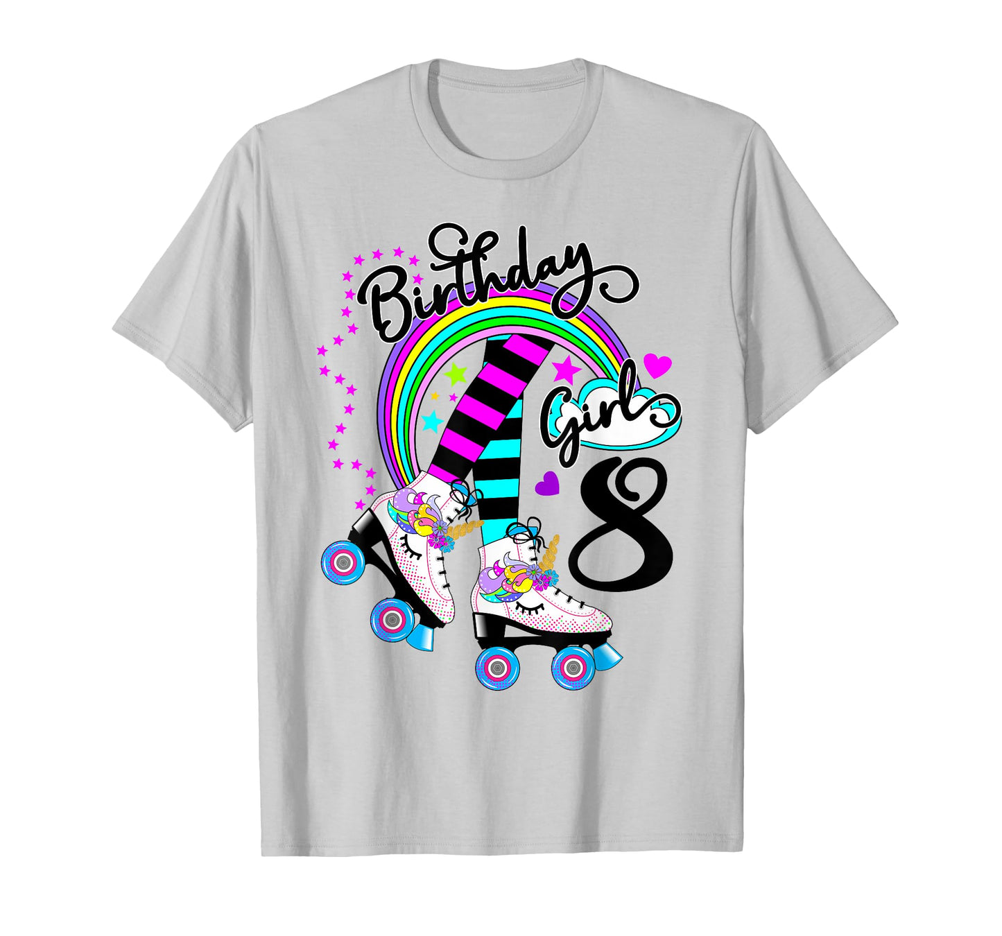8th Unicorn Roller Skate Birthday Party for Girls Tee T-Shirt