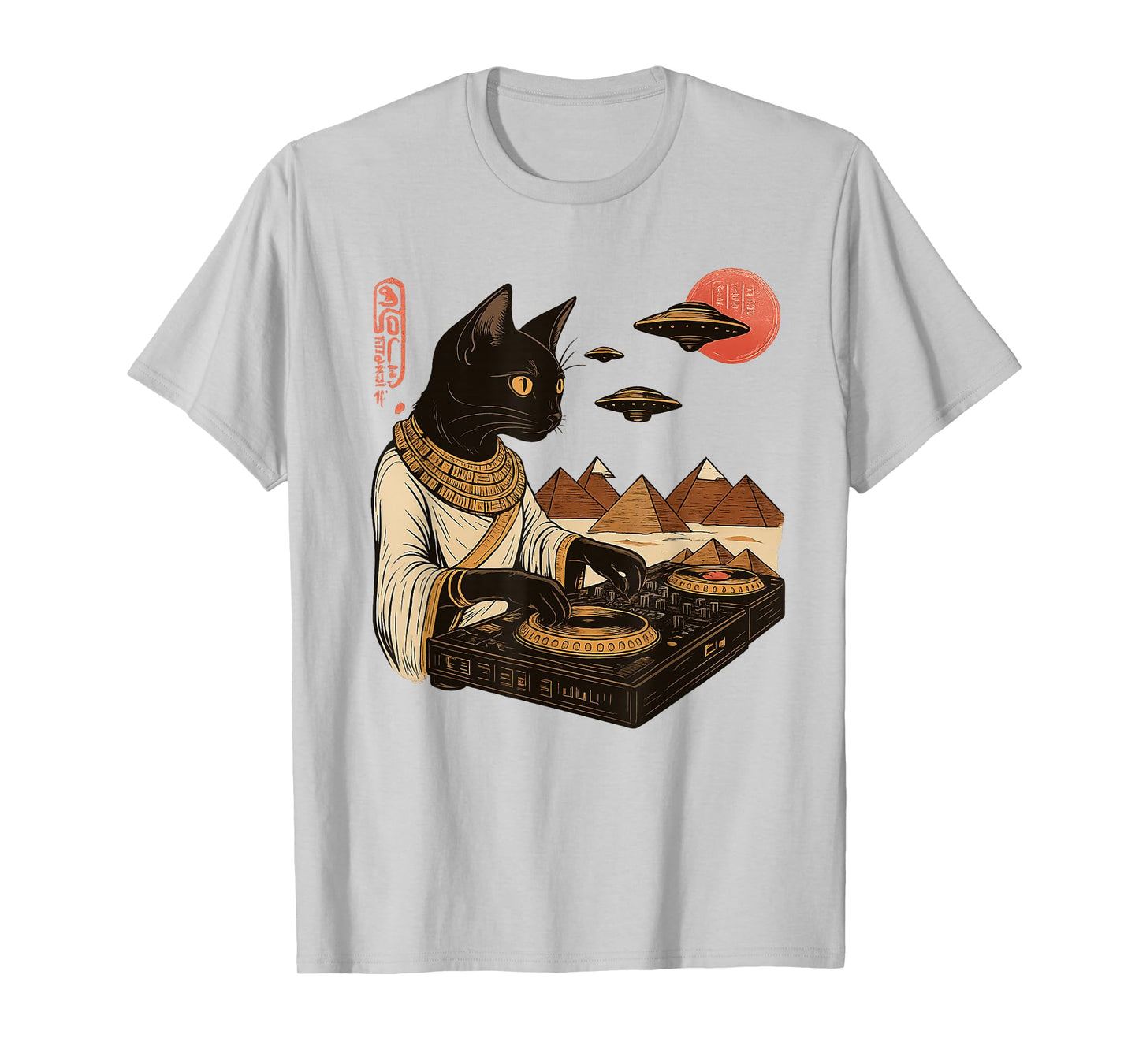 Egyptian Cat DJ UFO Art Print T-Shirt