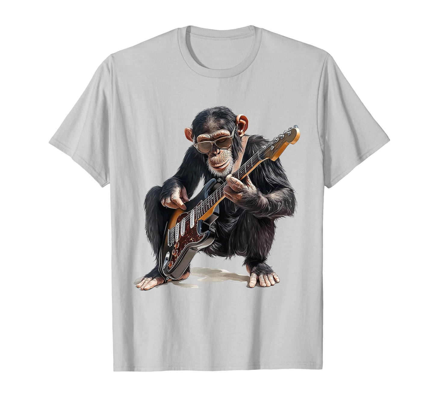 chimpanzee dressed as guitarist with guitar monkey rocker T-Shirt