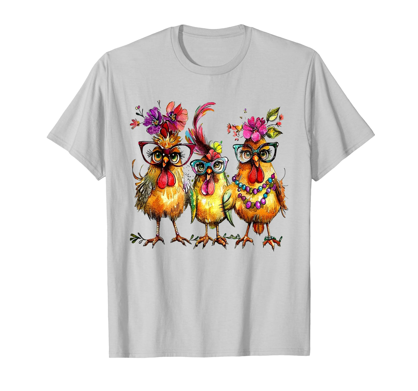 PeachBruh Funny Trio Of Chickens Whimsical Hawaii Beach Art T-Shirt