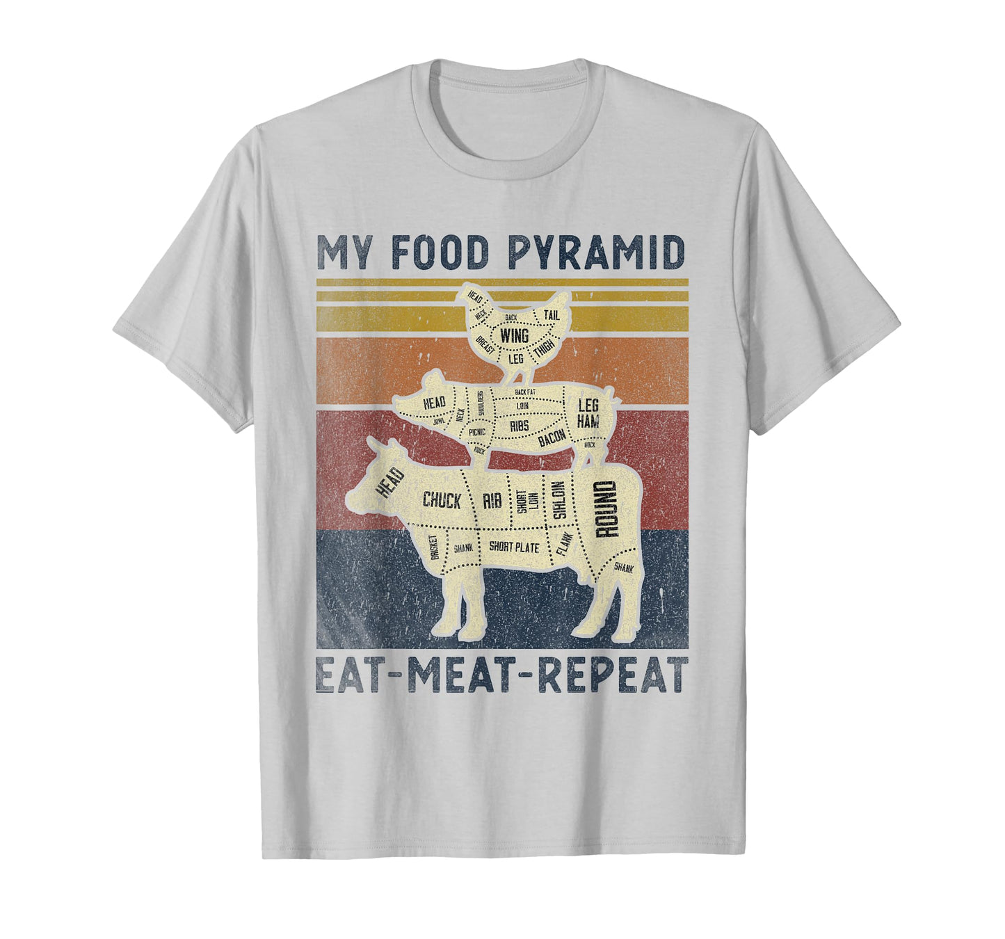 My Food Pyramid Eat Meat Repeat Retro Vintage Funny BBQ Joke T-Shirt