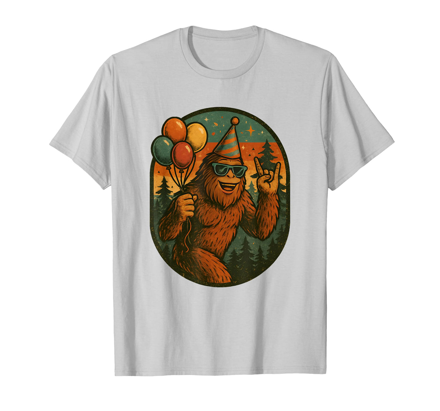 Bigfoot Party Vibes Birthday Balloons Forest Fun T-Shirt
