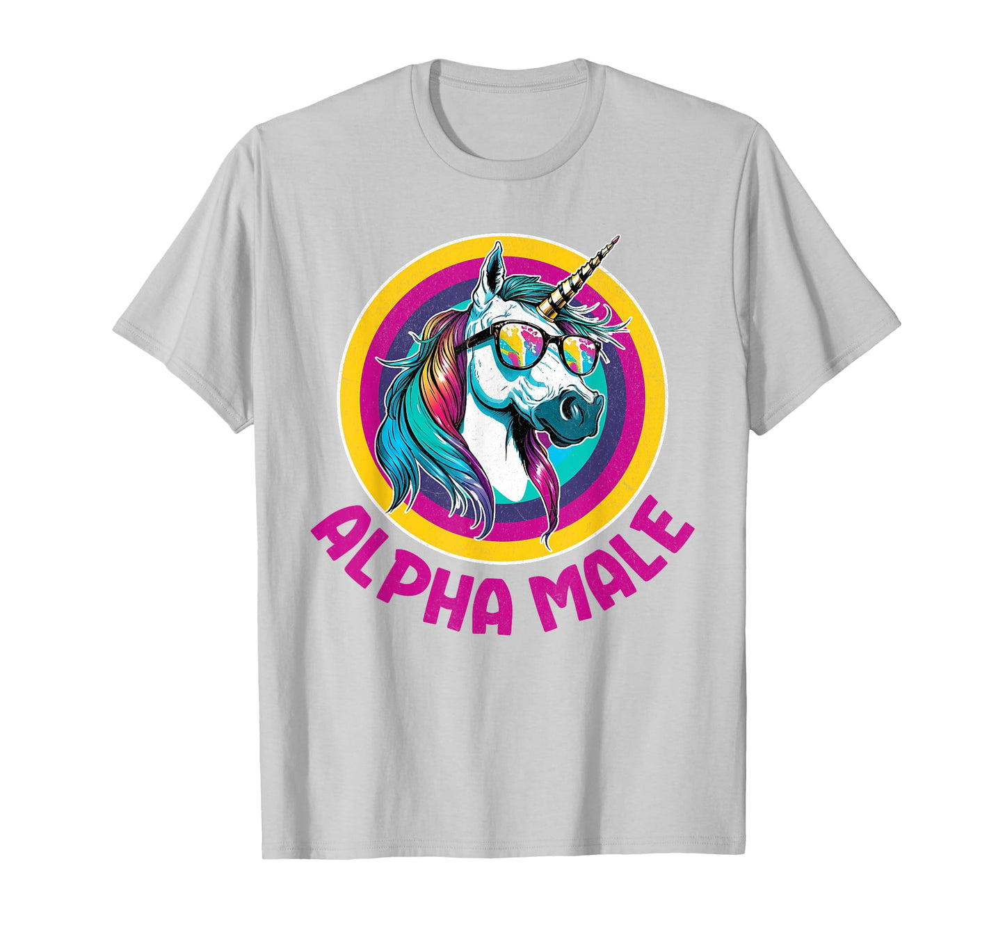 Alpha Male Rainbow Unicorn Funny Ironic Rude Humor Retro T-Shirt