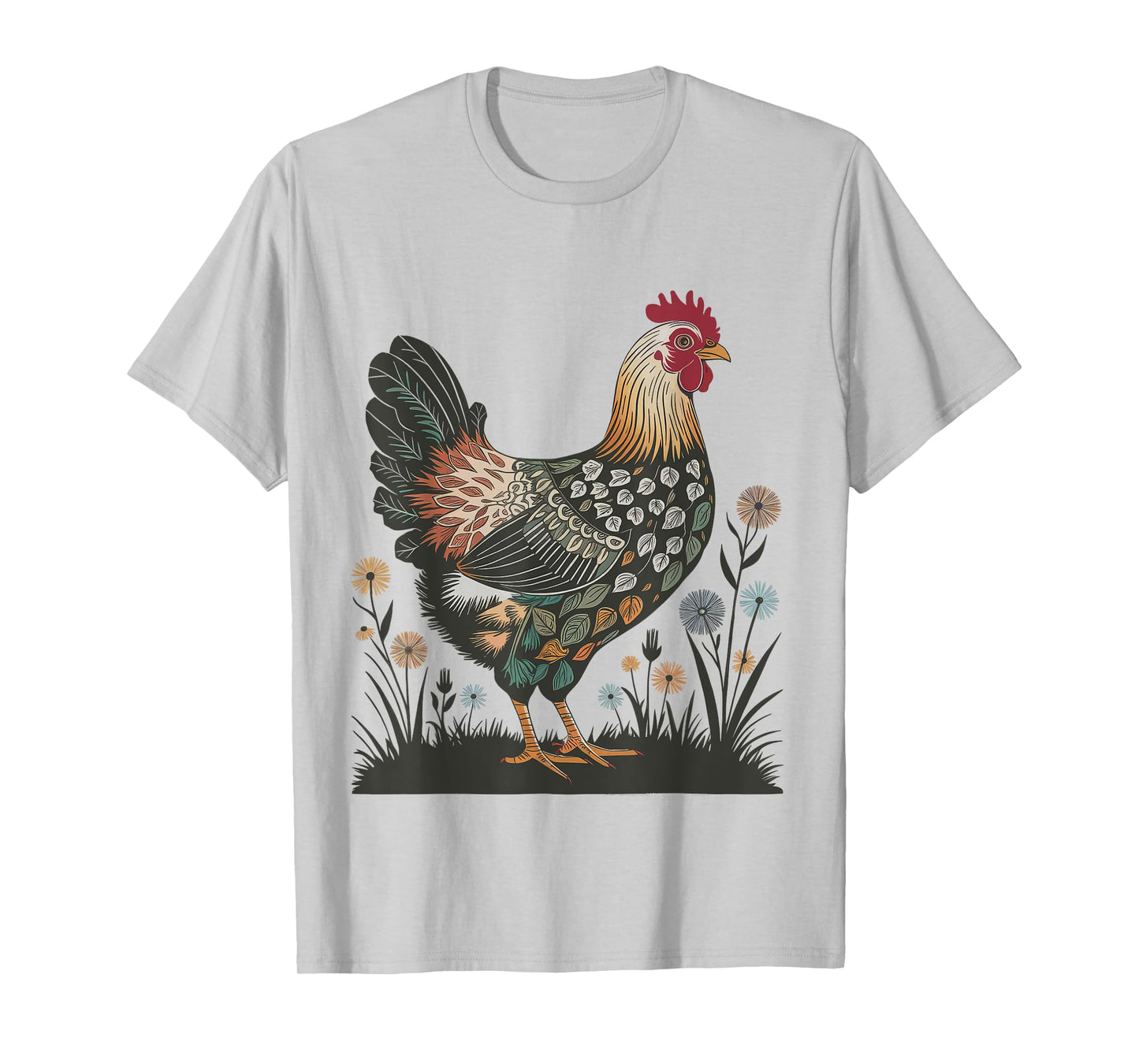 Chicken Floral Art Graphic Women Farm Chicken Lover Colorful T-Shirt