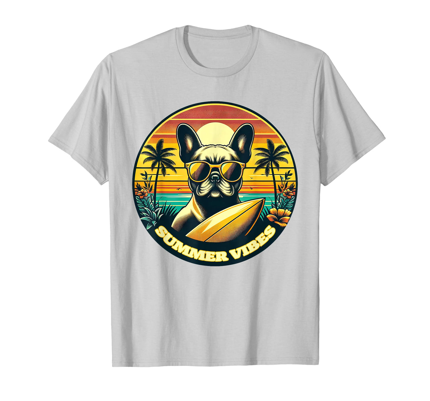 Summer Vibes French Bulldog, Retro Summer Vacation Beach T-Shirt