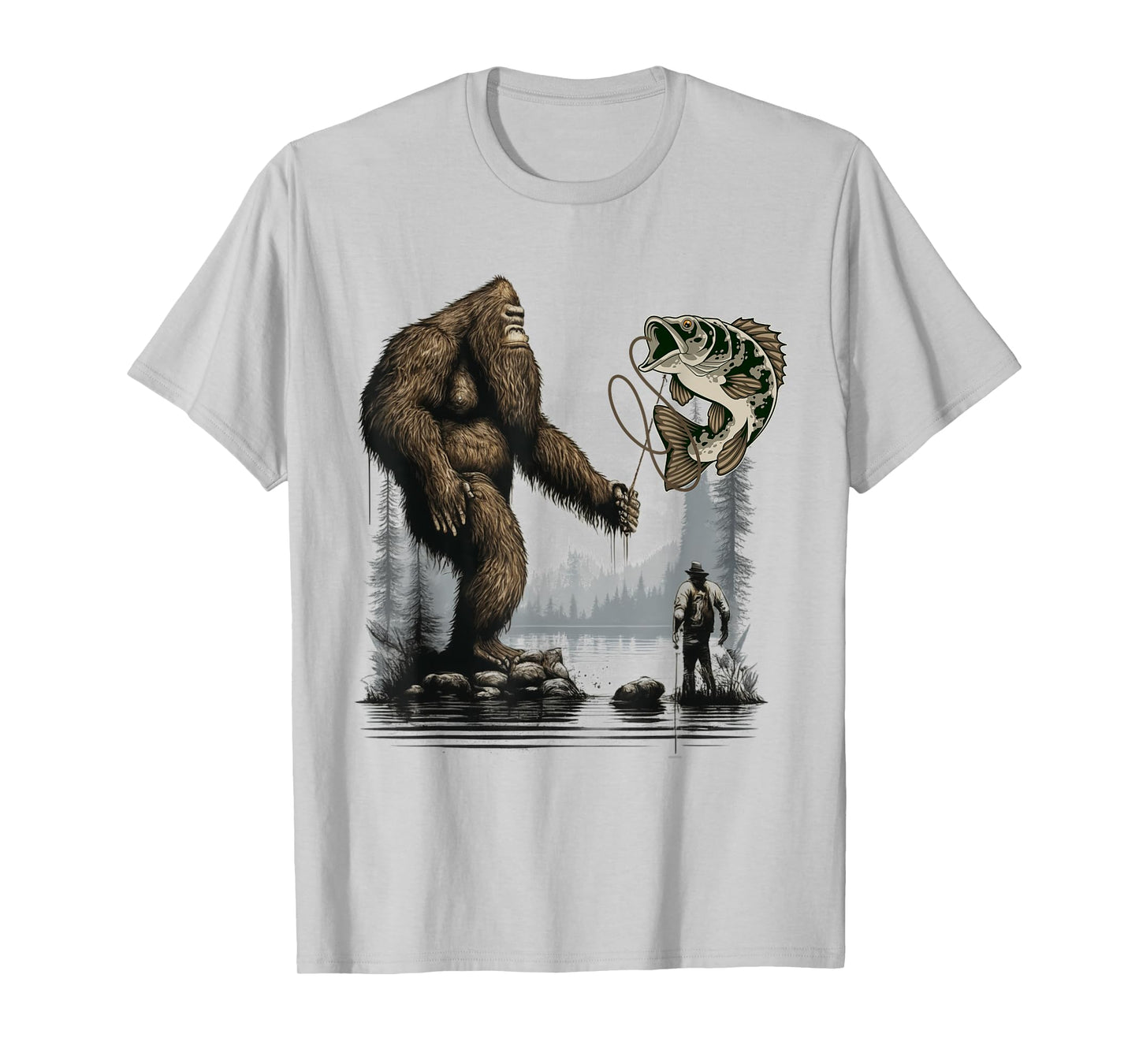 Bigfoot Fishing Funny Sasquatch Fish T-Shirt
