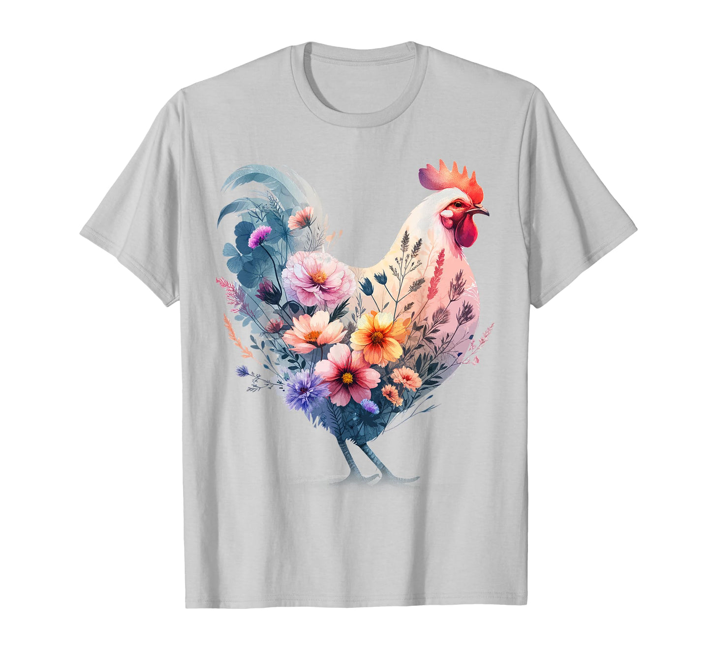 Chicken Floral Art Graphic Women Farm Chicken Lover Colorful T-Shirt