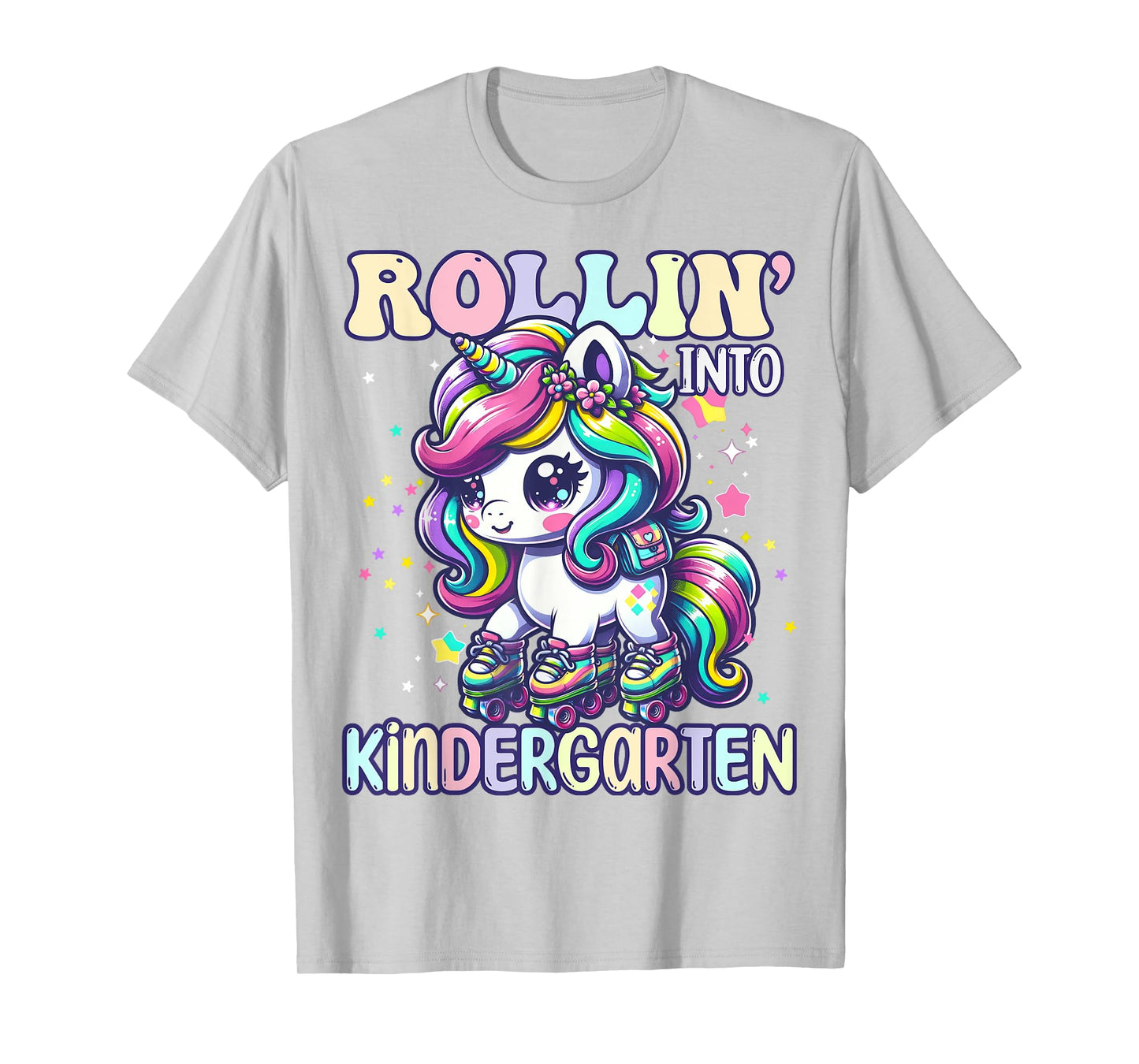 Kindergarten Back To School First Day Girls Rollin Unicorn T-Shirt