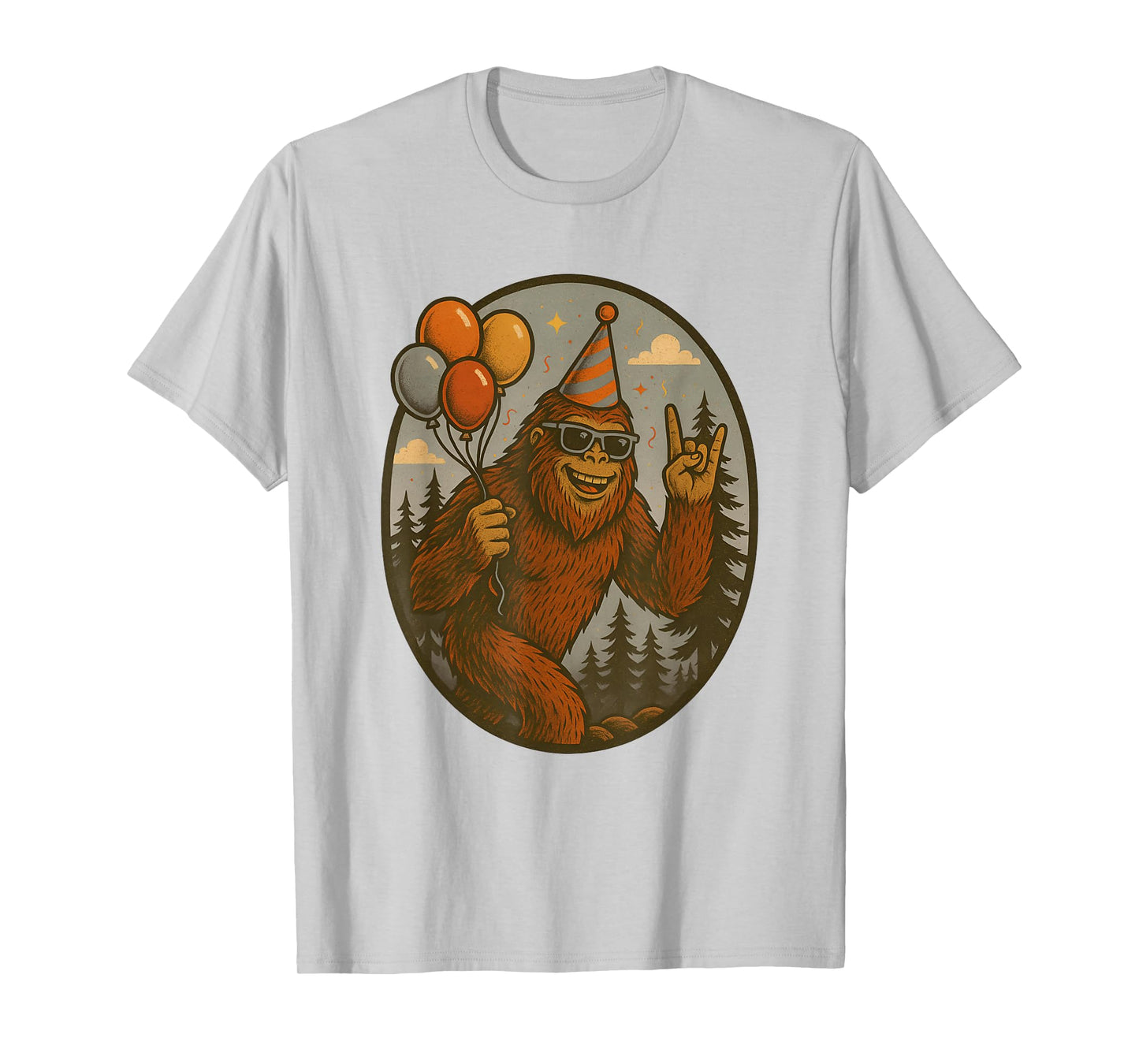 Bigfoot Party Vibes Birthday Balloons Forest Fun T-Shirt